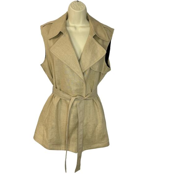 Theory Women's Katara Linen Vest Belted Sleeveless Flax Safari Natural Women's L - Picture 2 of 14
